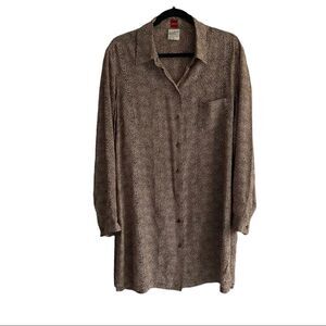 OLSEN EUROPE Silk Button Front Midi Shirtdress Leopard Cheetah Print Brown 14